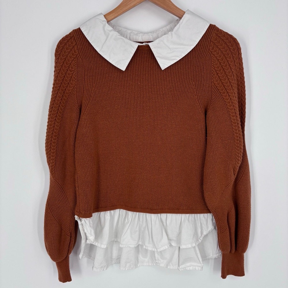 Maeve Anthropologie 2-in-1 Layered Look Cable Knit Sweater Womens S Rust Preppy